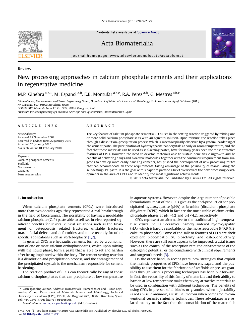 عکس صفحه اول مقاله: New processing approaches in calcium phosphate cements and their applications in regenerative medicine New processing approaches in calcium phosphate cements and their applications in regenerative medicine