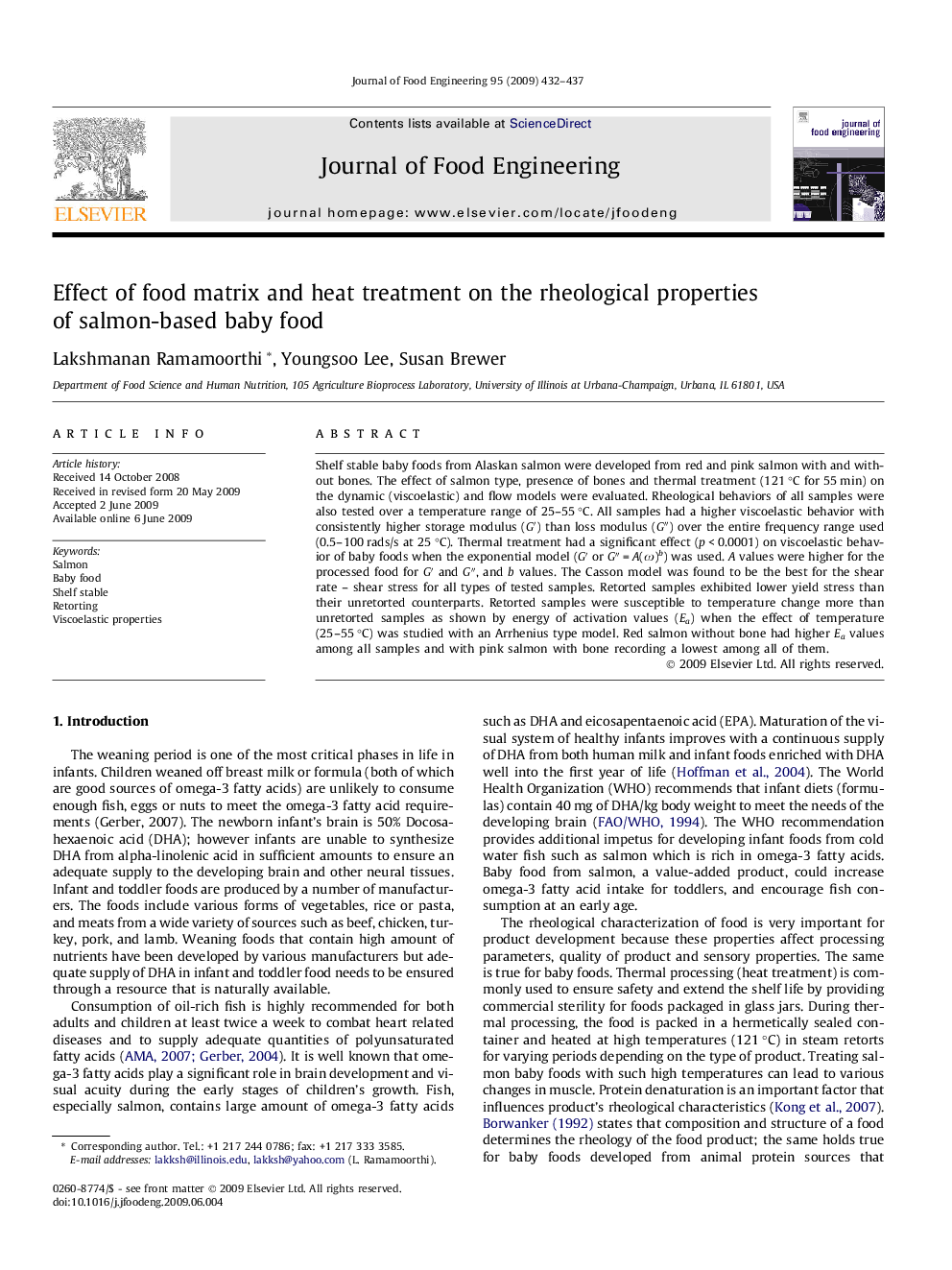 Effect of food matrix and heat treatment on the rheological properties of salmon-based baby food