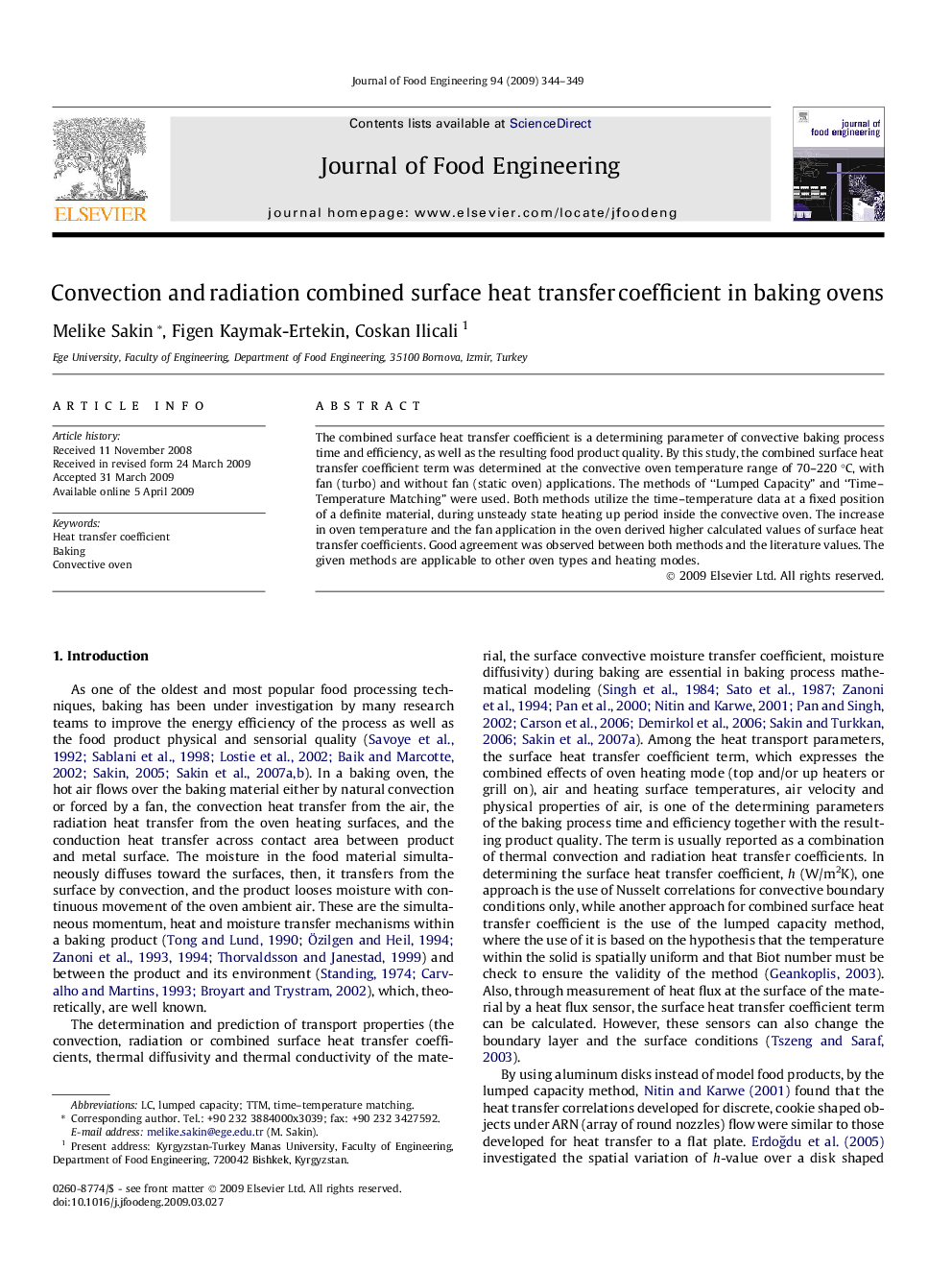 Convection and radiation combined surface heat transfer coefficient in baking ovens