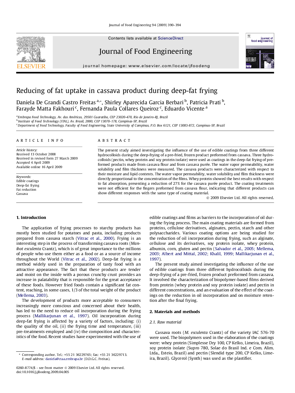 Reducing fat uptake in cassava product during deep-fat frying