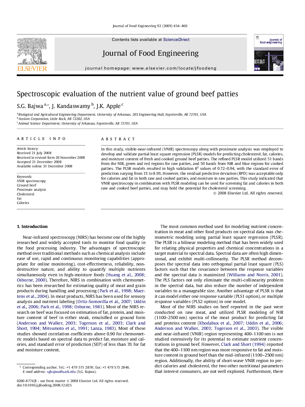 Spectroscopic evaluation of the nutrient value of ground beef patties