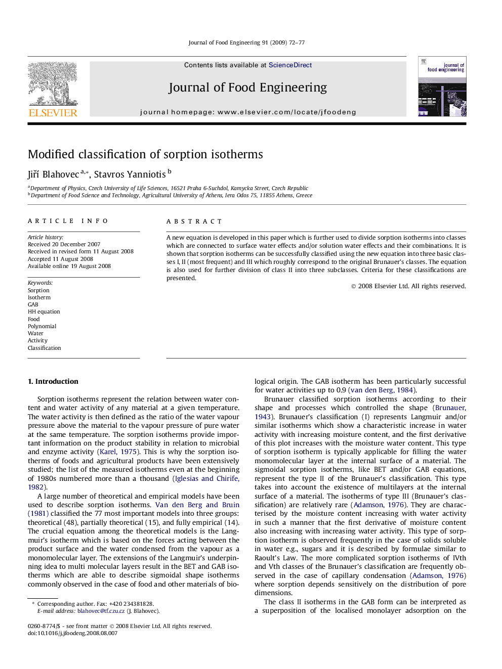 Modified classification of sorption isotherms