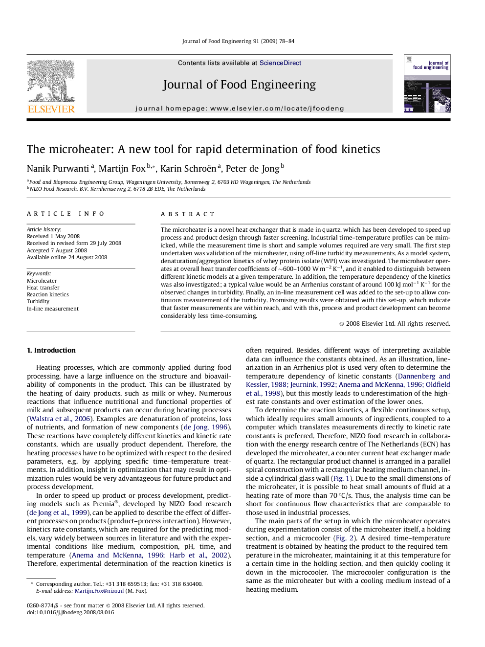 The microheater: A new tool for rapid determination of food kinetics