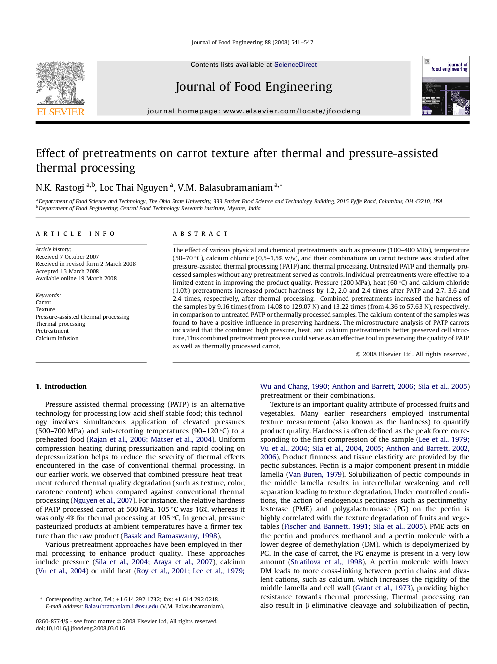 Effect of pretreatments on carrot texture after thermal and pressure-assisted thermal processing