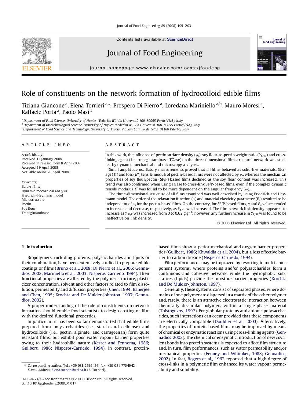 Role of constituents on the network formation of hydrocolloid edible films