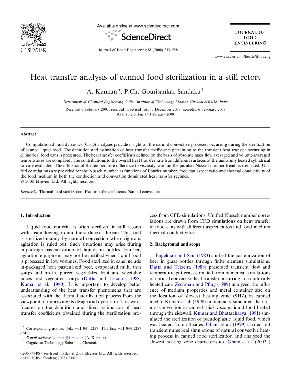Heat transfer analysis of canned food sterilization in a still retort