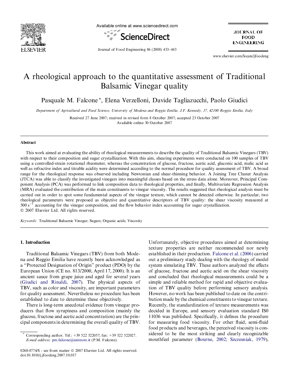 A rheological approach to the quantitative assessment of Traditional Balsamic Vinegar quality