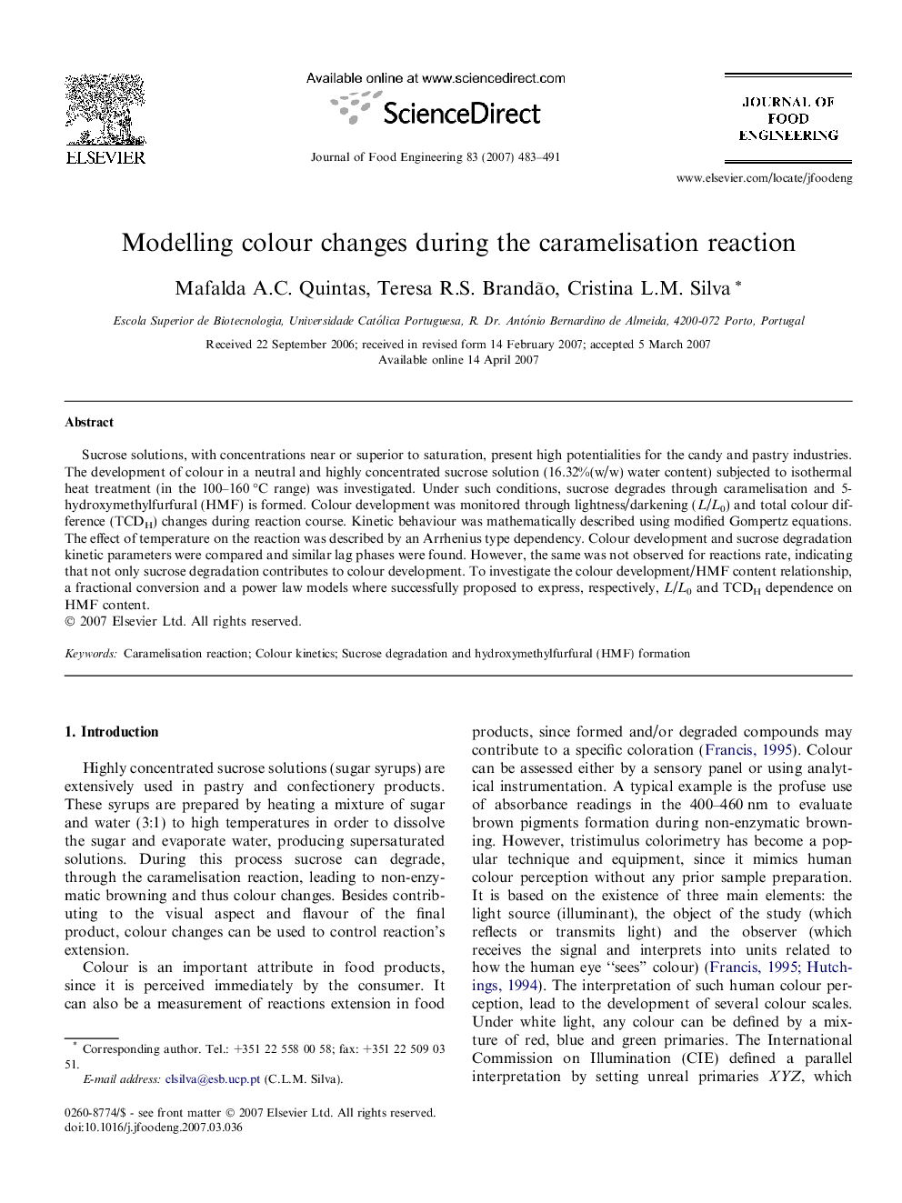 Modelling colour changes during the caramelisation reaction