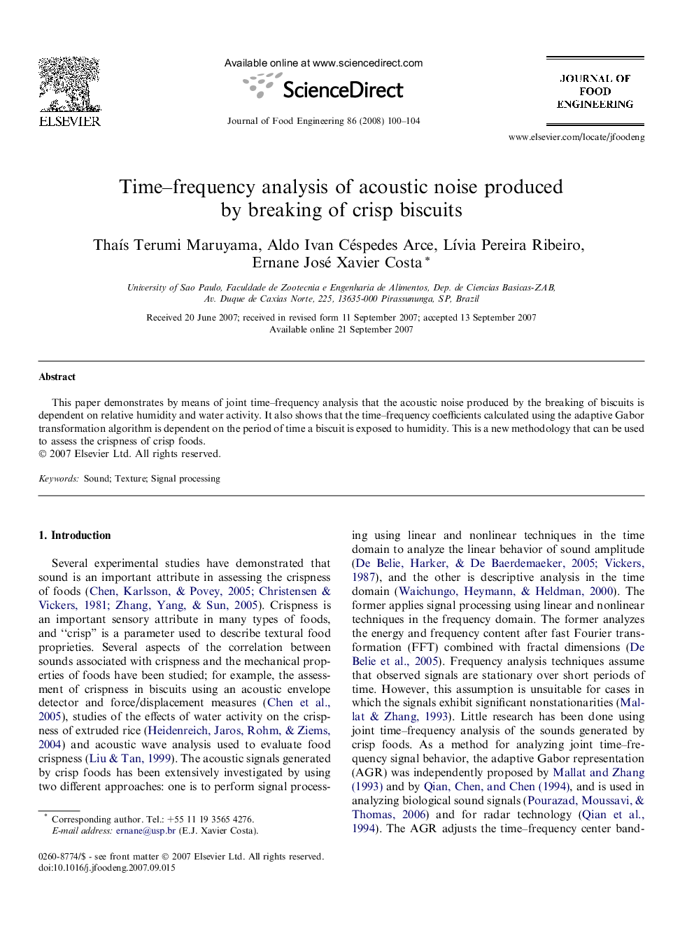 Time–frequency analysis of acoustic noise produced by breaking of crisp biscuits