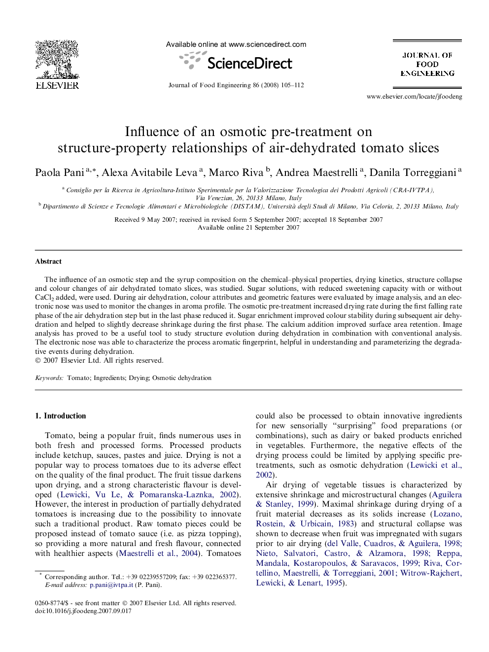 Influence of an osmotic pre-treatment on structure-property relationships of air-dehydrated tomato slices