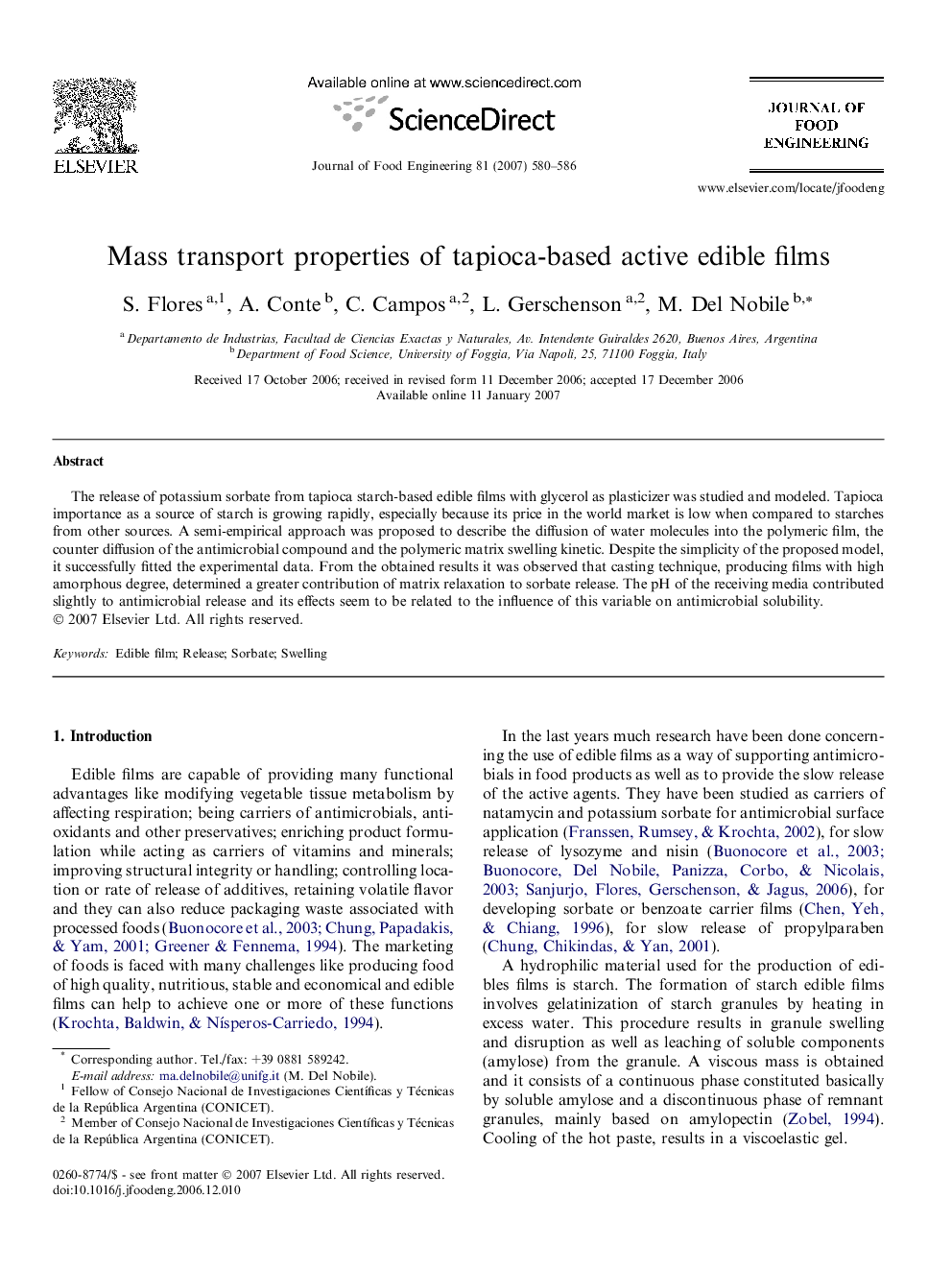 عکس صفحه اول مقاله: Mass transport properties of tapioca-based active edible films Mass transport properties of tapioca-based active edible films
