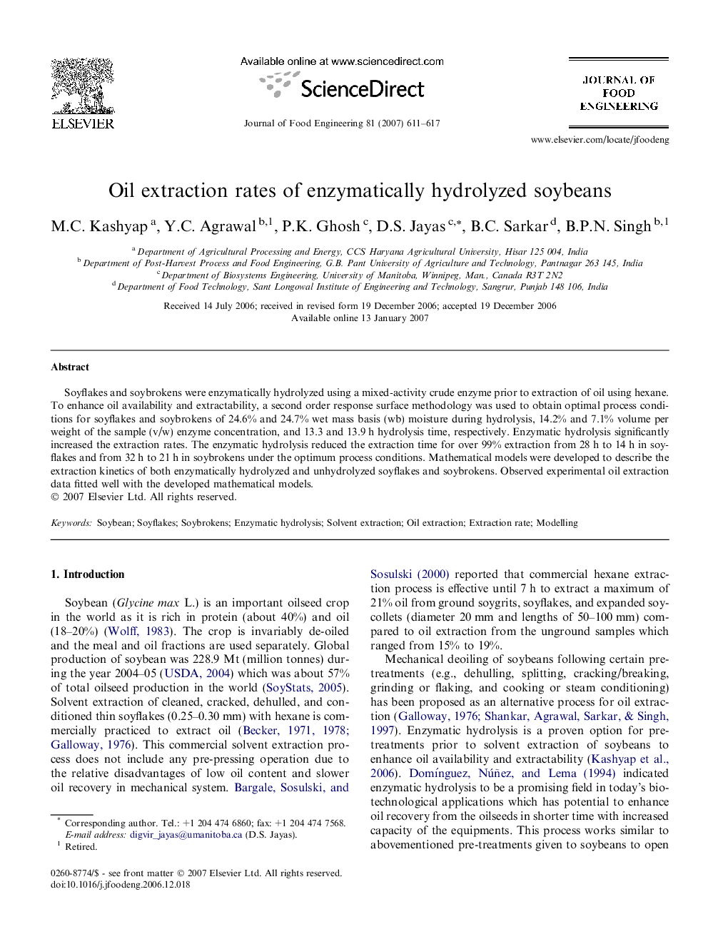 Oil extraction rates of enzymatically hydrolyzed soybeans