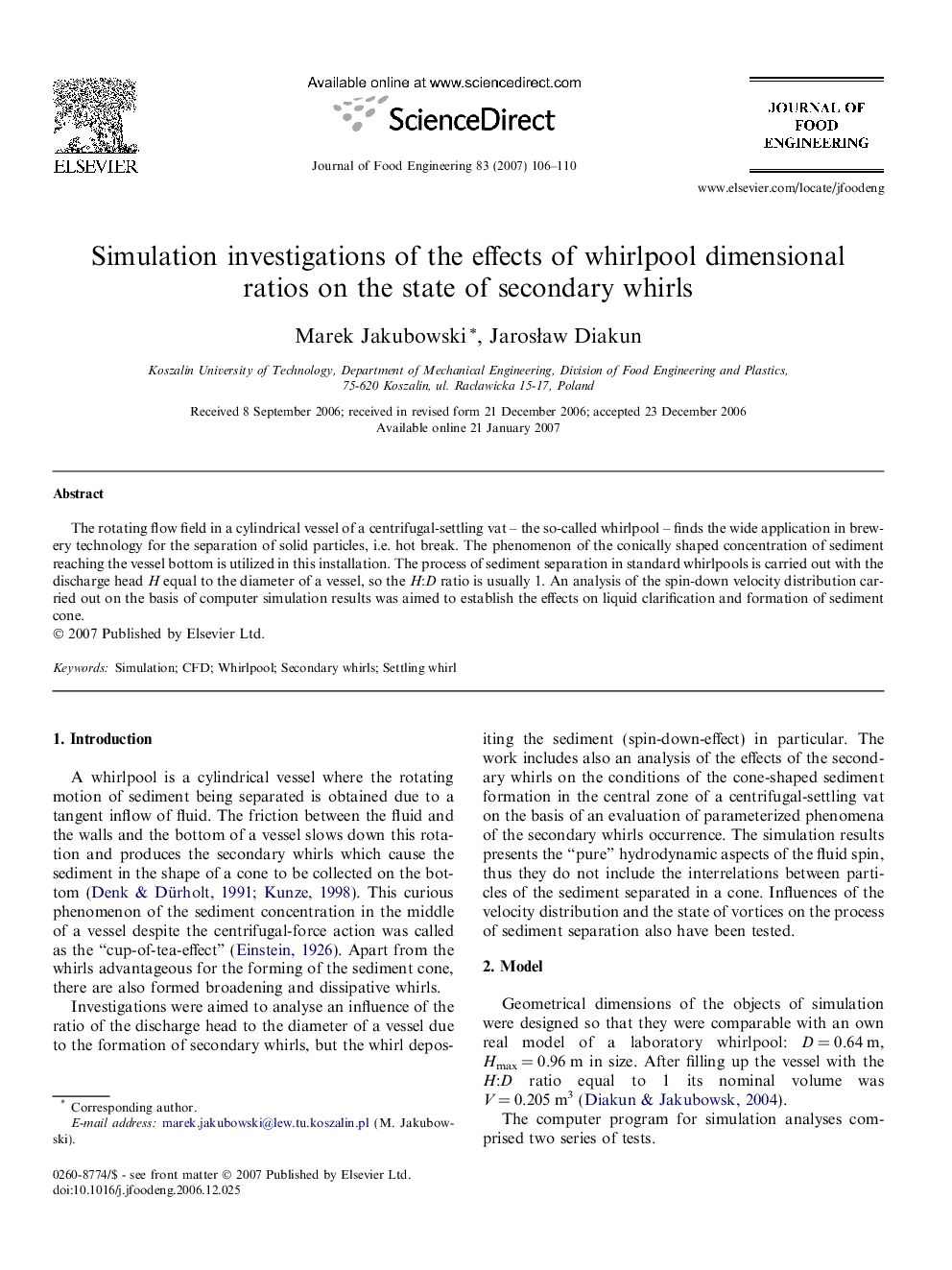 Simulation investigations of the effects of whirlpool dimensional ratios on the state of secondary whirls