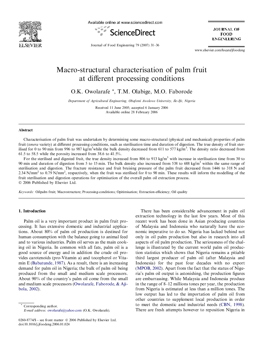 Macro-structural characterisation of palm fruit at different processing conditions