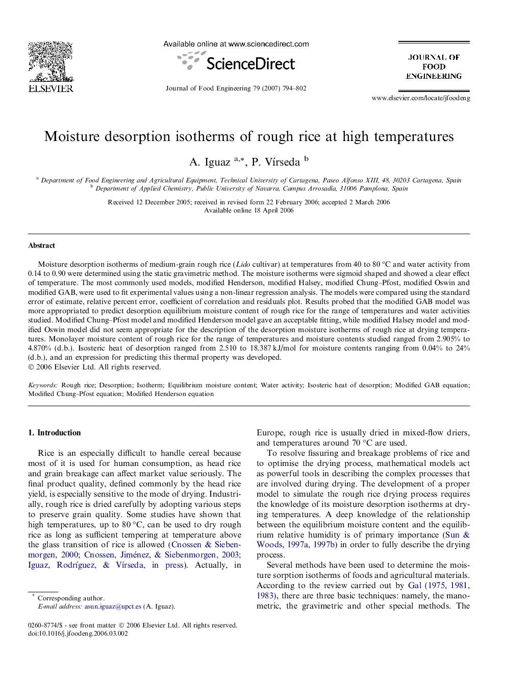 Moisture desorption isotherms of rough rice at high temperatures