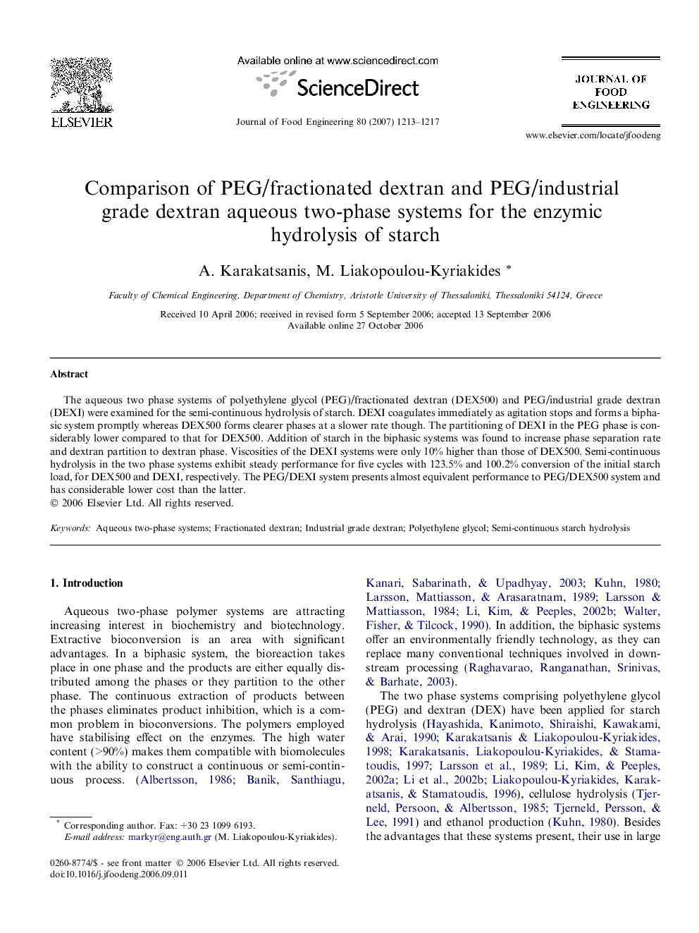 Comparison of PEG/fractionated dextran and PEG/industrial grade dextran aqueous two-phase systems for the enzymic hydrolysis of starch