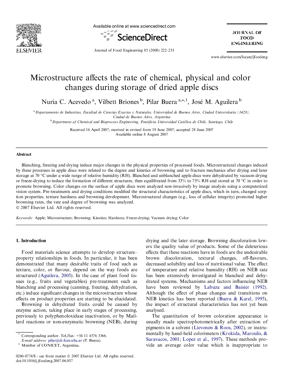 Microstructure affects the rate of chemical, physical and color changes during storage of dried apple discs