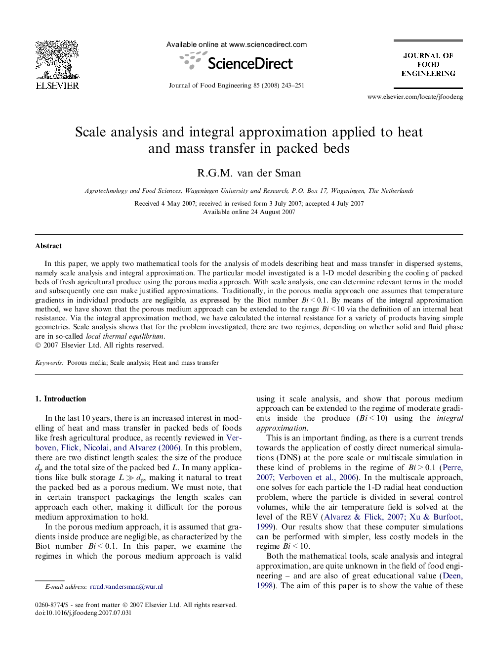 Scale analysis and integral approximation applied to heat and mass transfer in packed beds