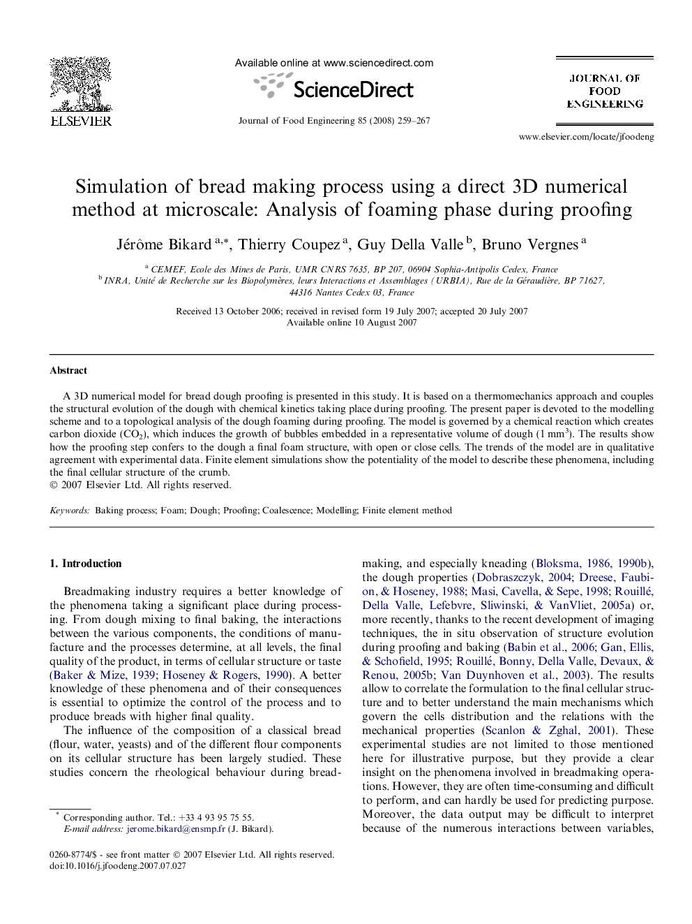 Simulation of bread making process using a direct 3D numerical method at microscale: Analysis of foaming phase during proofing