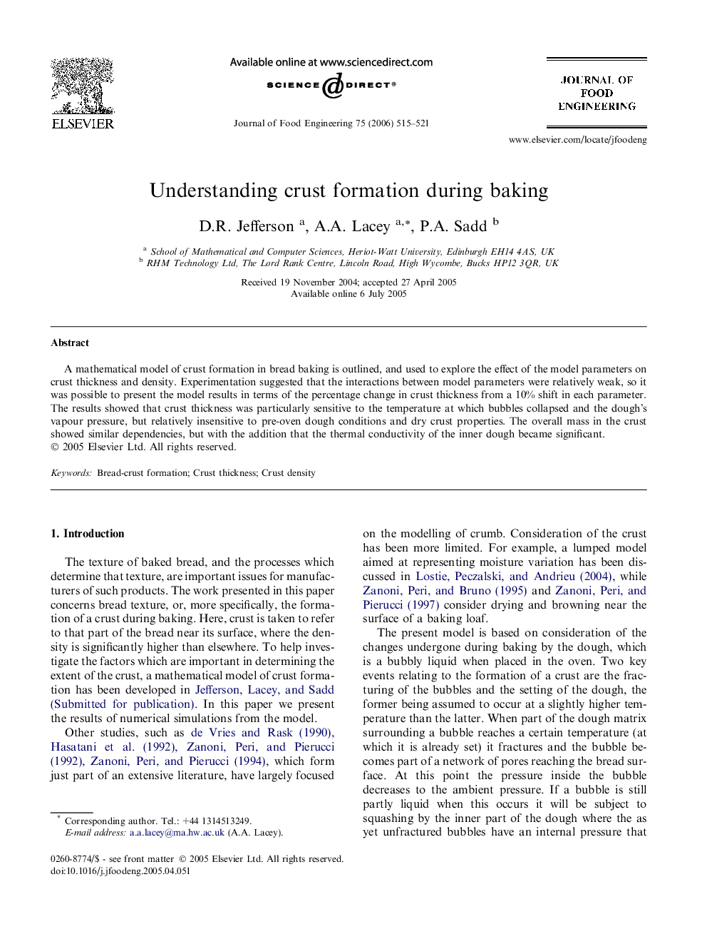 Understanding crust formation during baking