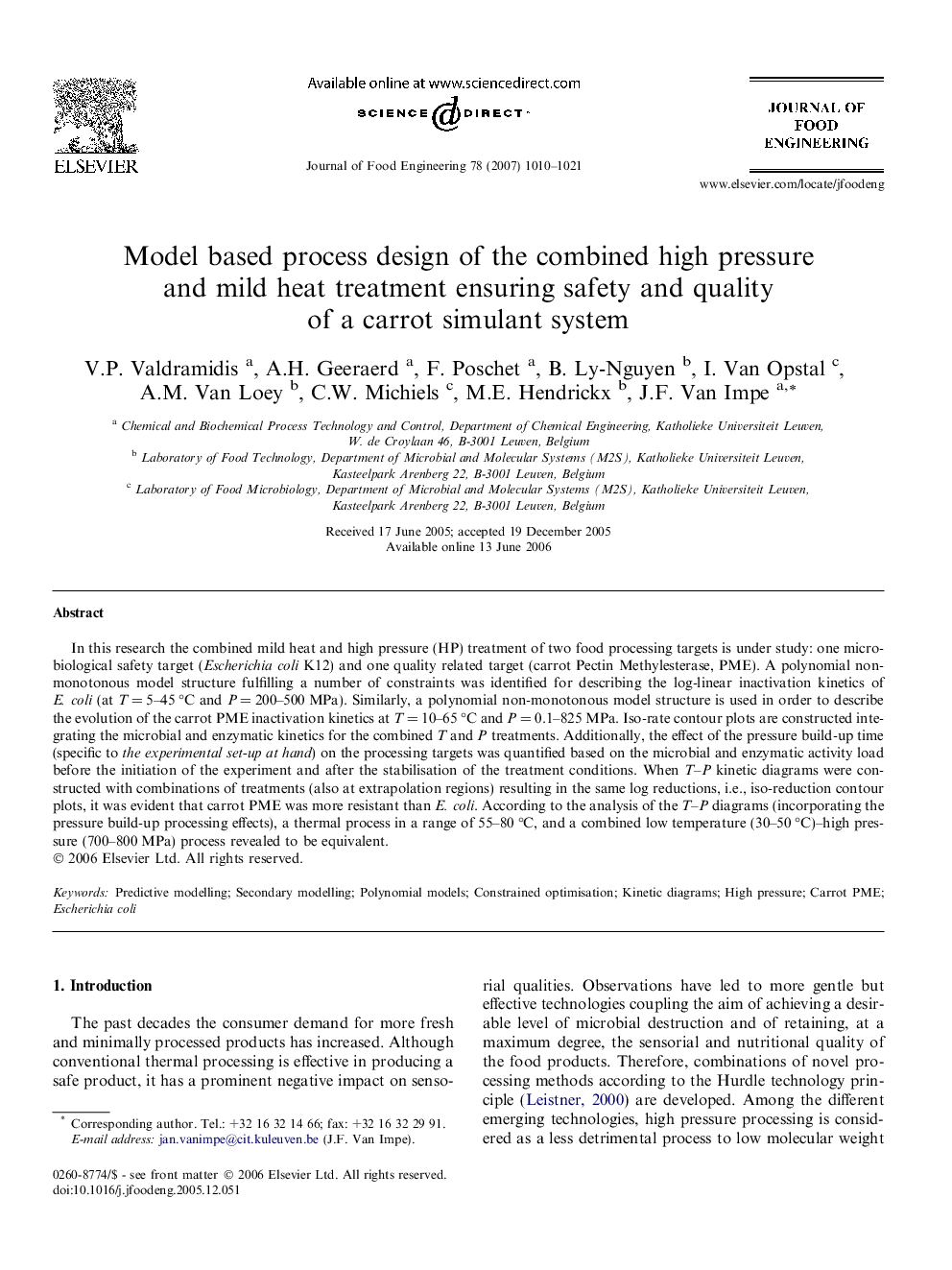 Model based process design of the combined high pressure and mild heat treatment ensuring safety and quality of a carrot simulant system