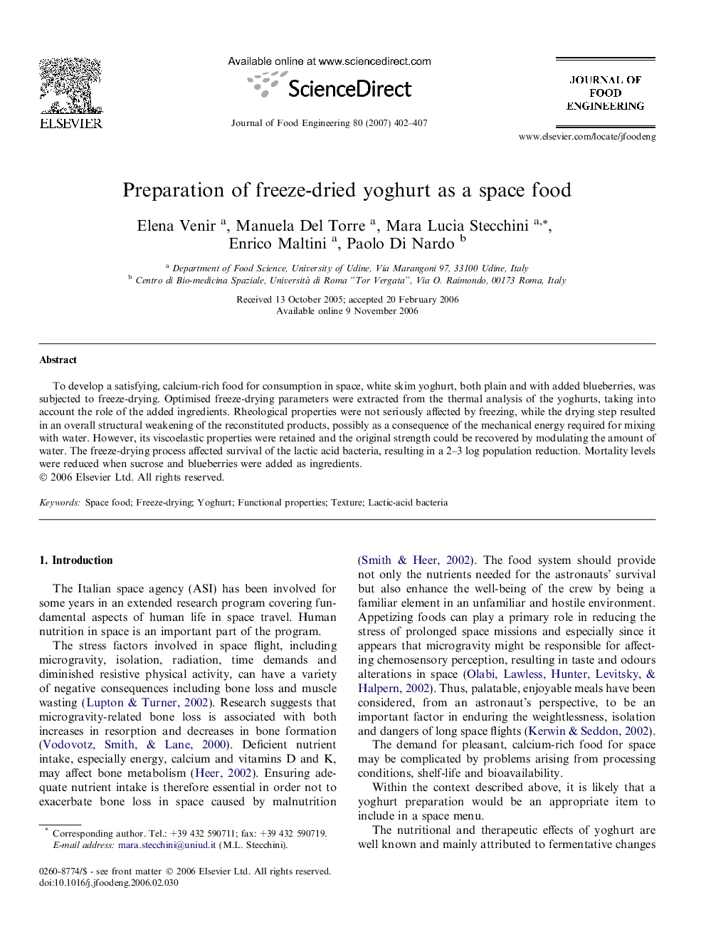 Preparation of freeze-dried yoghurt as a space food