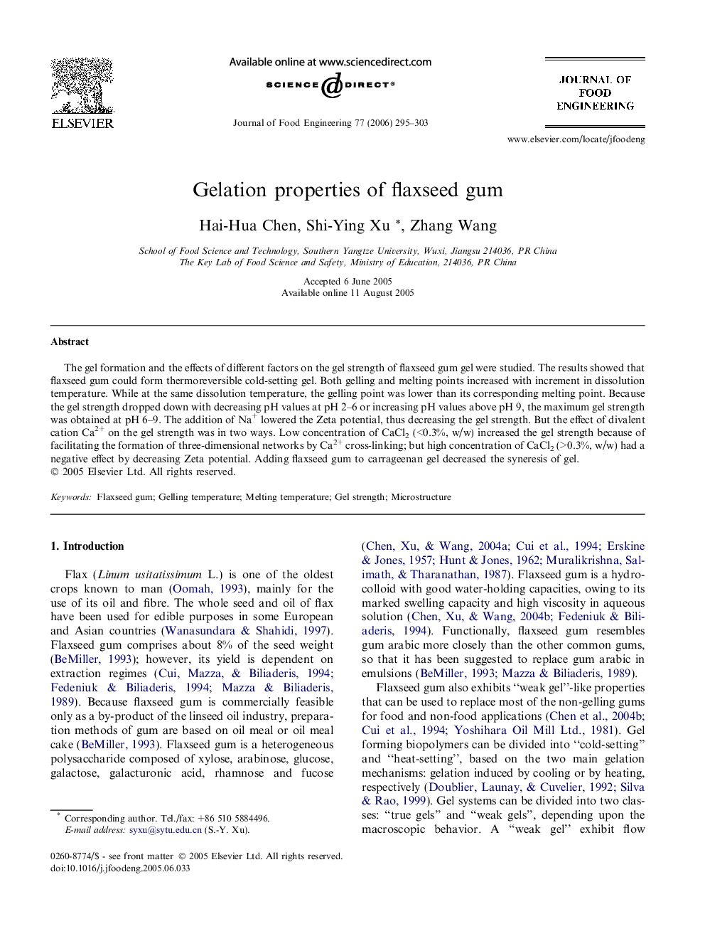 Gelation properties of flaxseed gum