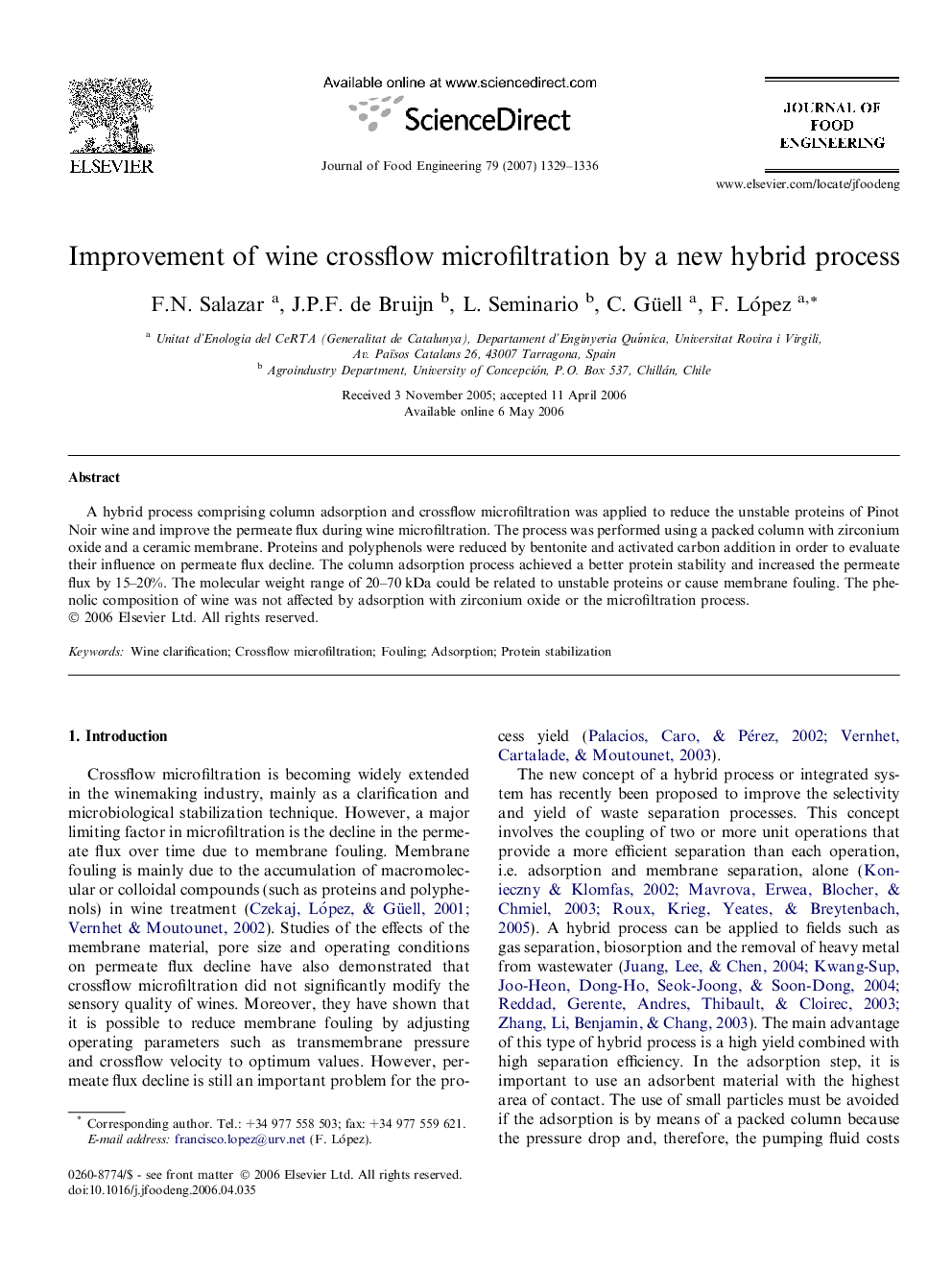 Improvement of wine crossflow microfiltration by a new hybrid process