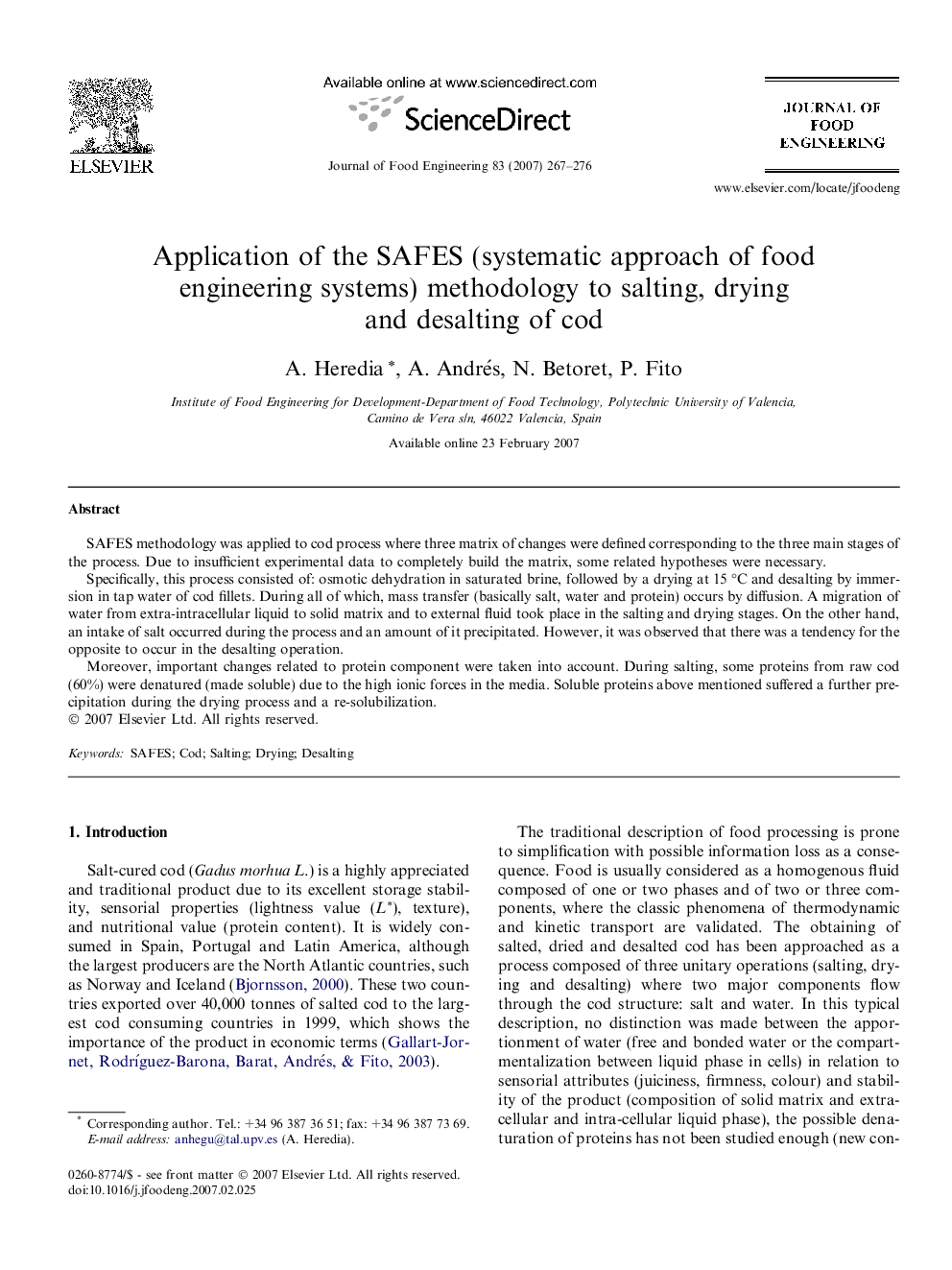 Application of the SAFES (systematic approach of food engineering systems) methodology to salting, drying and desalting of cod