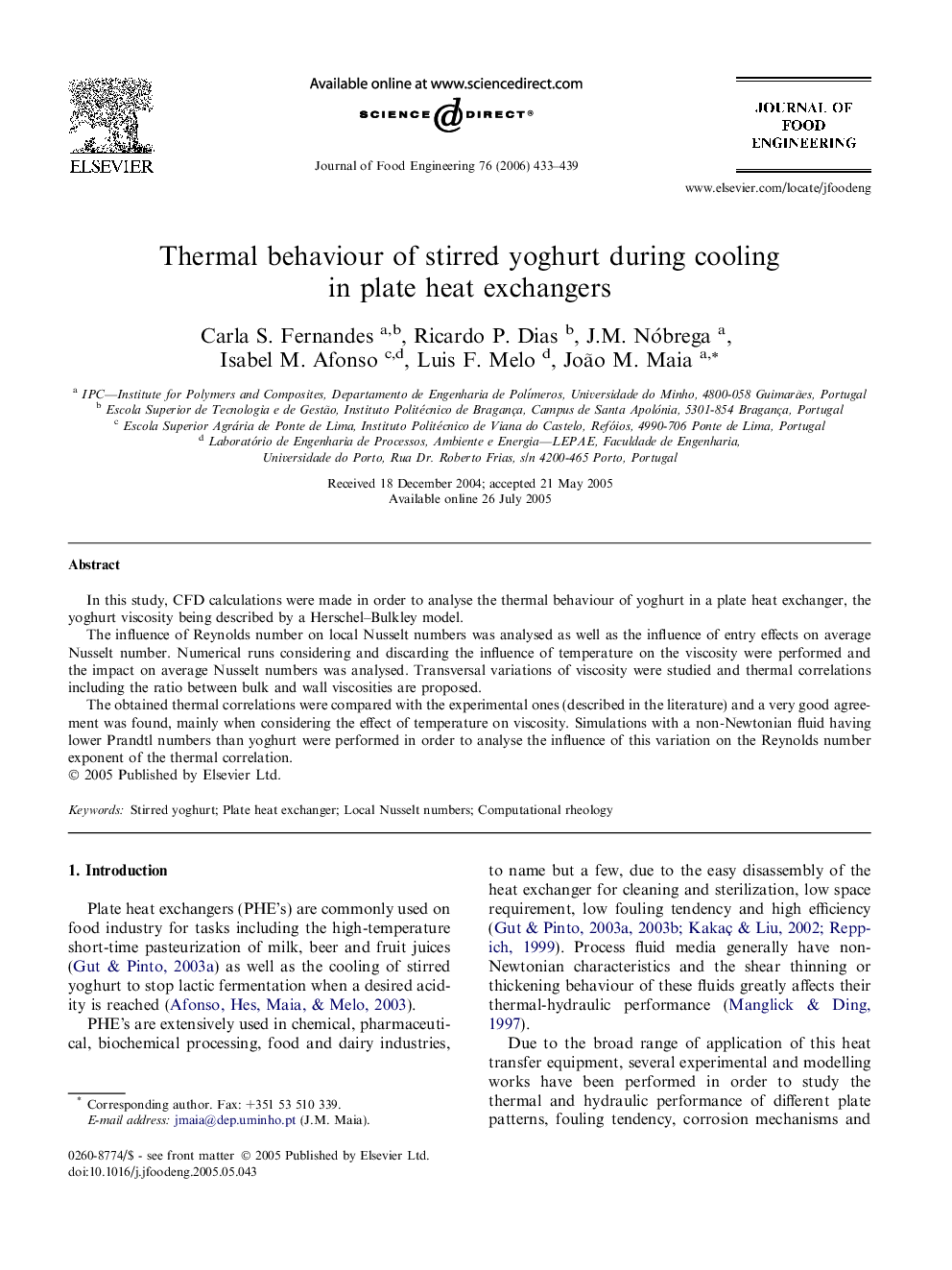 Thermal behaviour of stirred yoghurt during cooling in plate heat exchangers