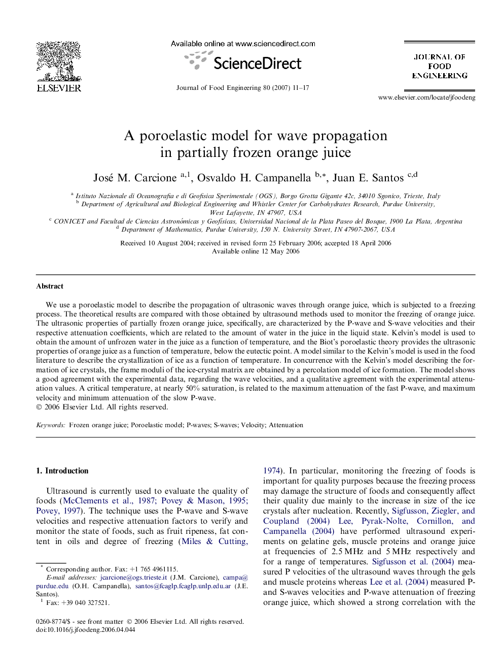 A poroelastic model for wave propagation in partially frozen orange juice