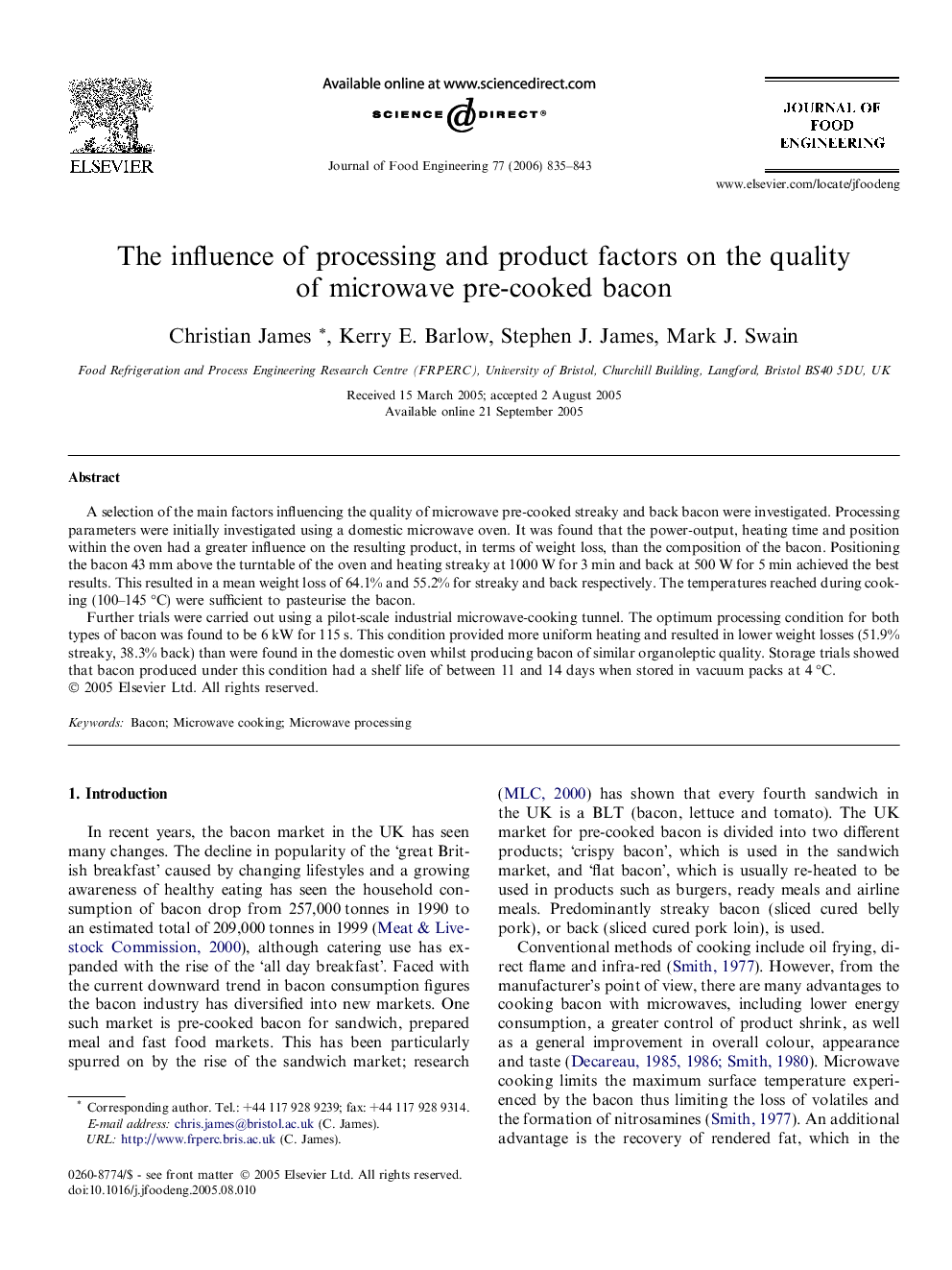 The influence of processing and product factors on the quality of microwave pre-cooked bacon