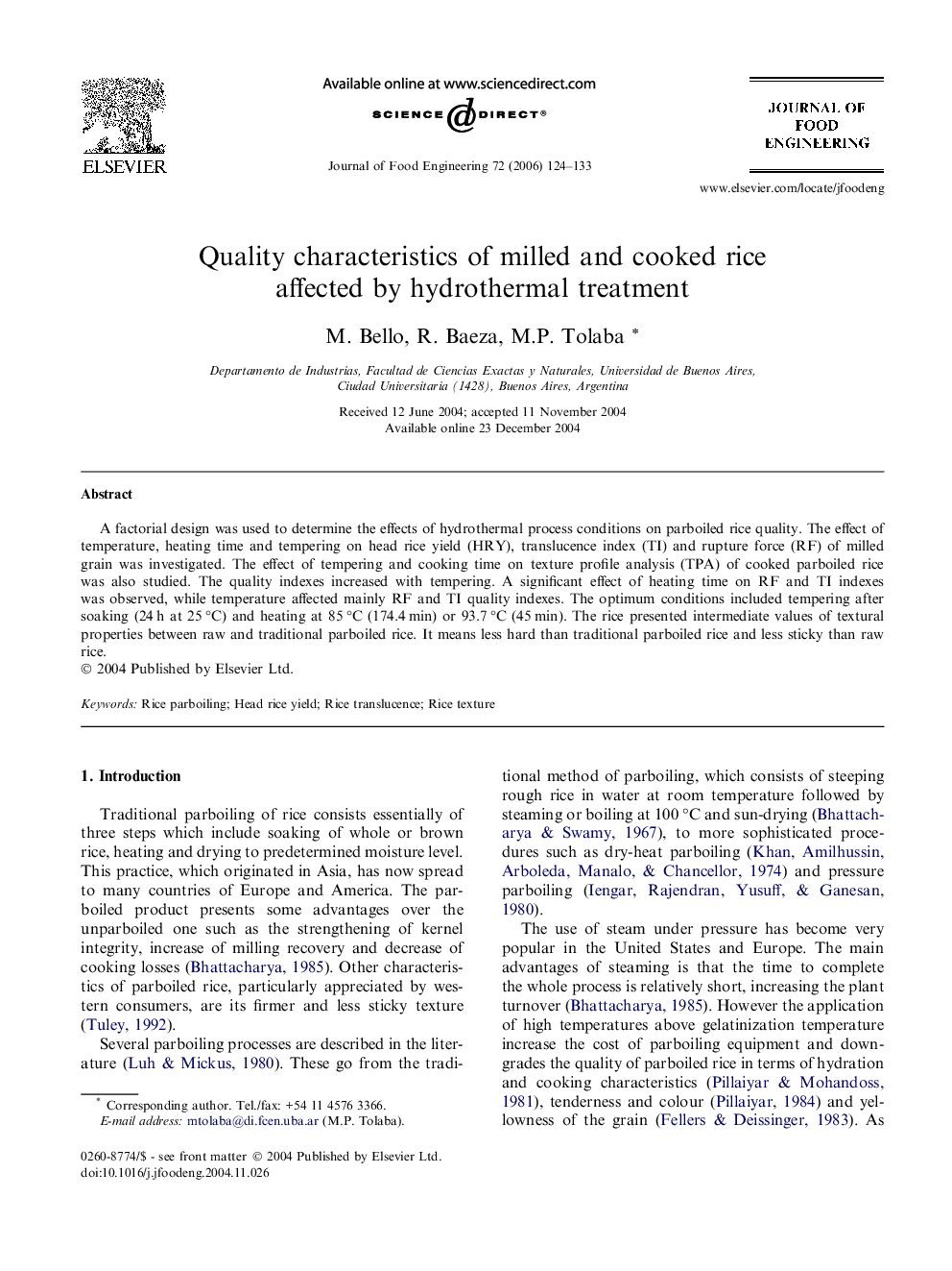 Quality characteristics of milled and cooked rice affected by hydrothermal treatment