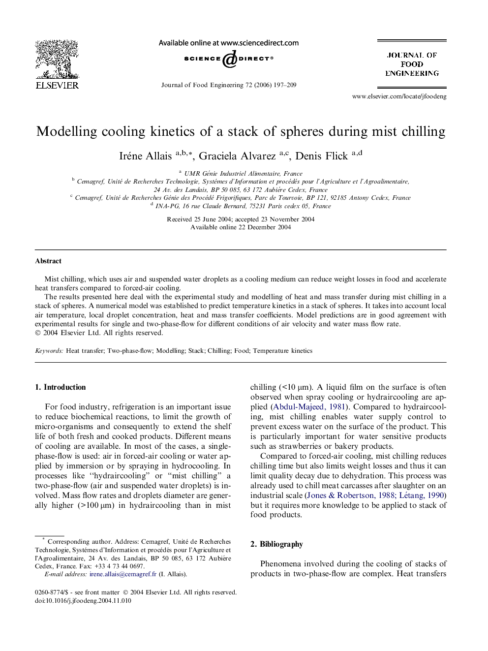 Modelling cooling kinetics of a stack of spheres during mist chilling