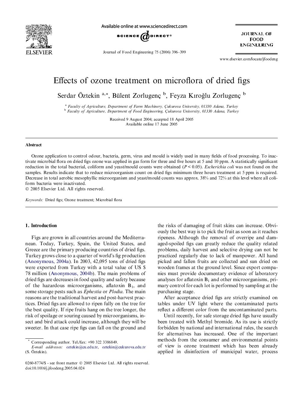 Effects of ozone treatment on microflora of dried figs