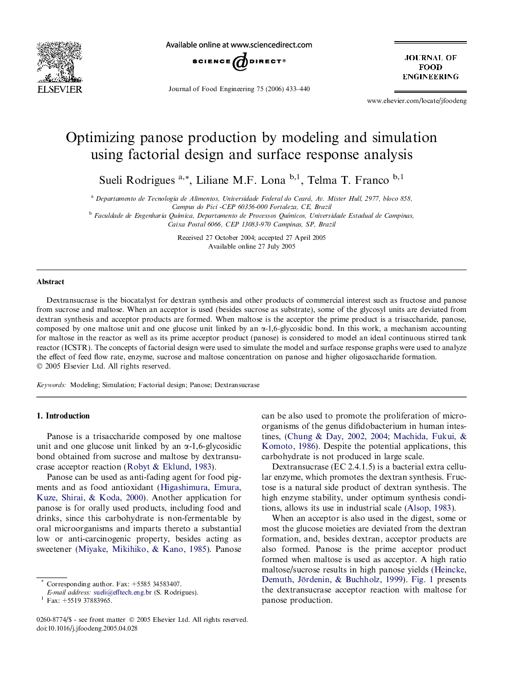 Optimizing panose production by modeling and simulation using factorial design and surface response analysis