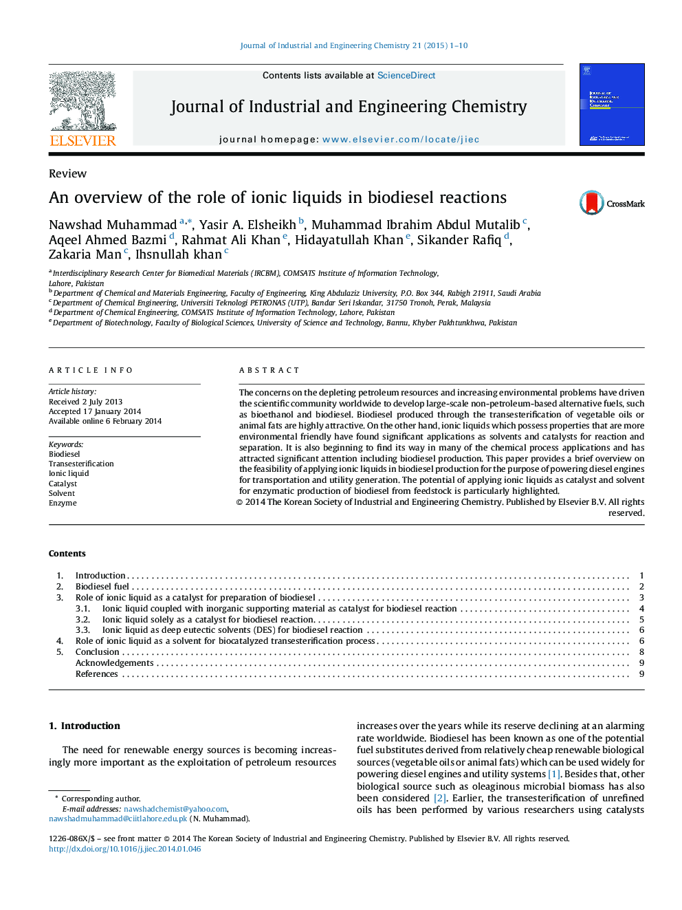 An overview of the role of ionic liquids in biodiesel reactions