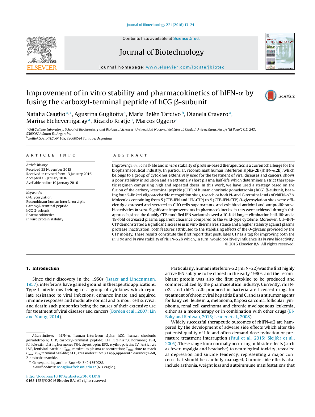 Improvement of in vitro stability and pharmacokinetics of hIFN-α by fusing the carboxyl-terminal peptide of hCG β-subunit