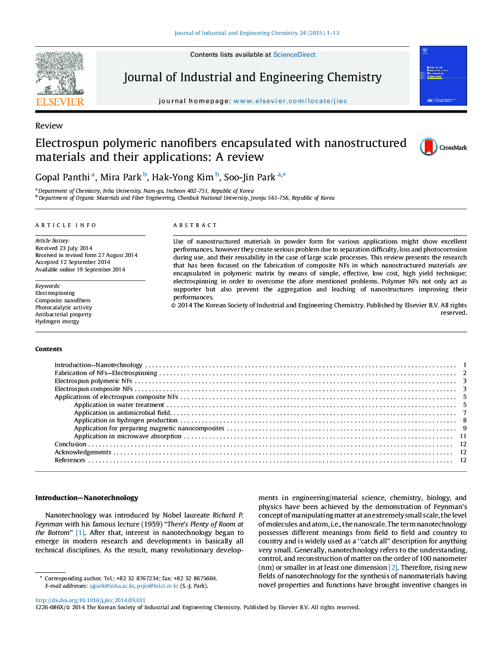 Electrospun polymeric nanofibers encapsulated with nanostructured materials and their applications: A review