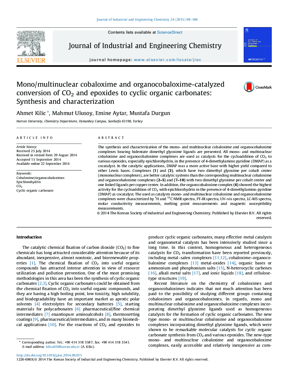 Mono/multinuclear cobaloxime and organocobaloxime-catalyzed conversion of CO2 and epoxides to cyclic organic carbonates: Synthesis and characterization