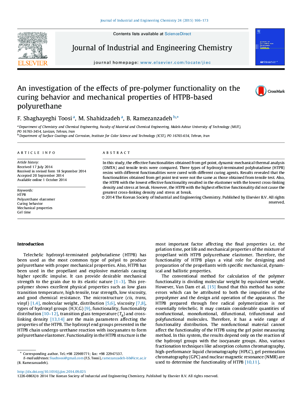 An investigation of the effects of pre-polymer functionality on the curing behavior and mechanical properties of HTPB-based polyurethane