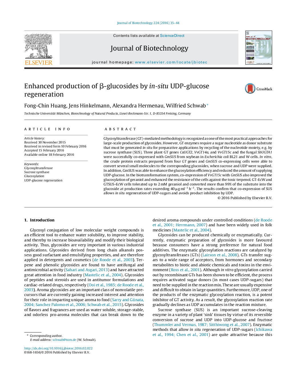 Enhanced production of β-glucosides by in-situ UDP-glucose regeneration