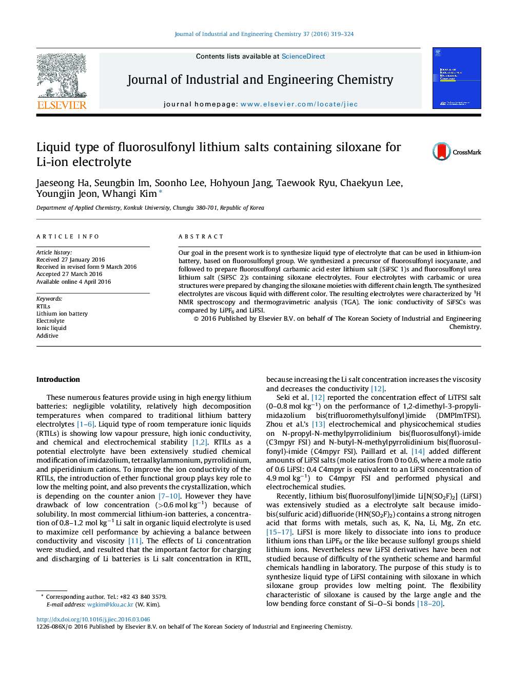 Liquid type of fluorosulfonyl lithium salts containing siloxane for Li-ion electrolyte