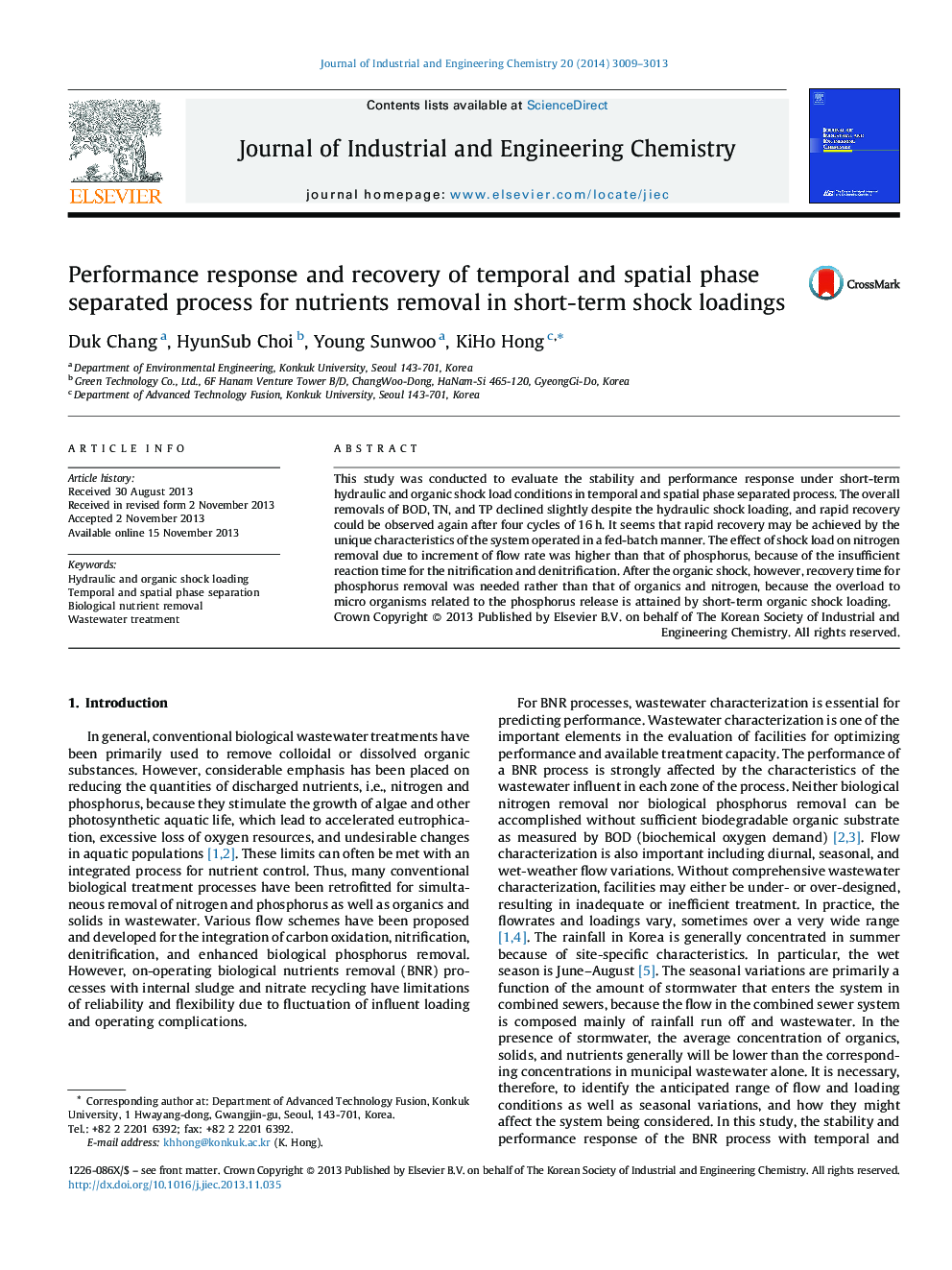 Performance response and recovery of temporal and spatial phase separated process for nutrients removal in short-term shock loadings