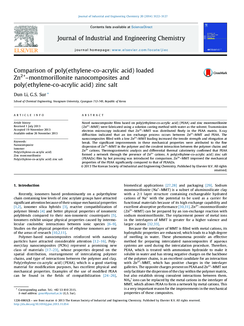 Comparison of poly(ethylene-co-acrylic acid) loaded Zn2+–montmorillonite nanocomposites and poly(ethylene-co-acrylic acid) zinc salt