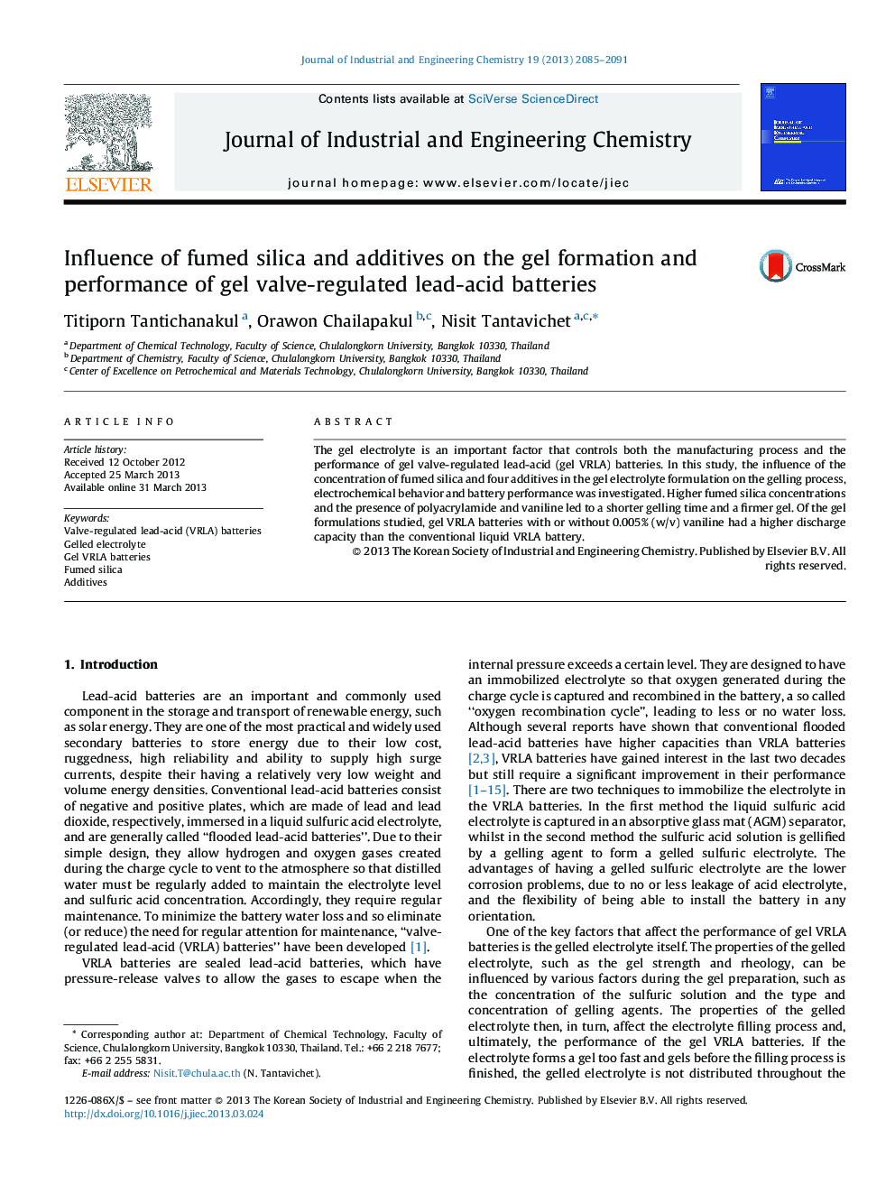 Influence of fumed silica and additives on the gel formation and performance of gel valve-regulated lead-acid batteries