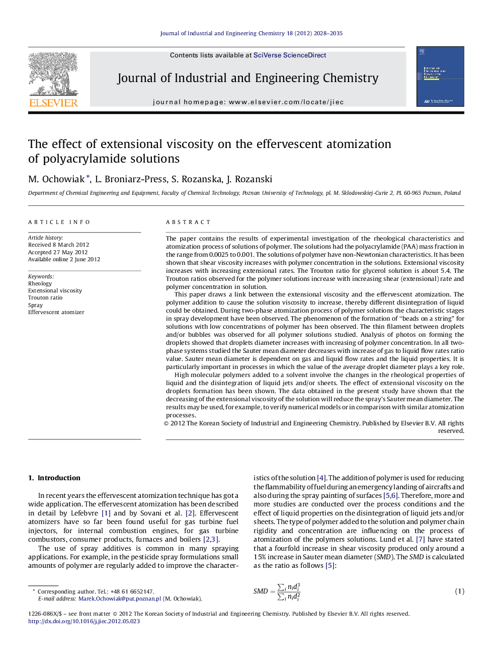 The effect of extensional viscosity on the effervescent atomization of polyacrylamide solutions