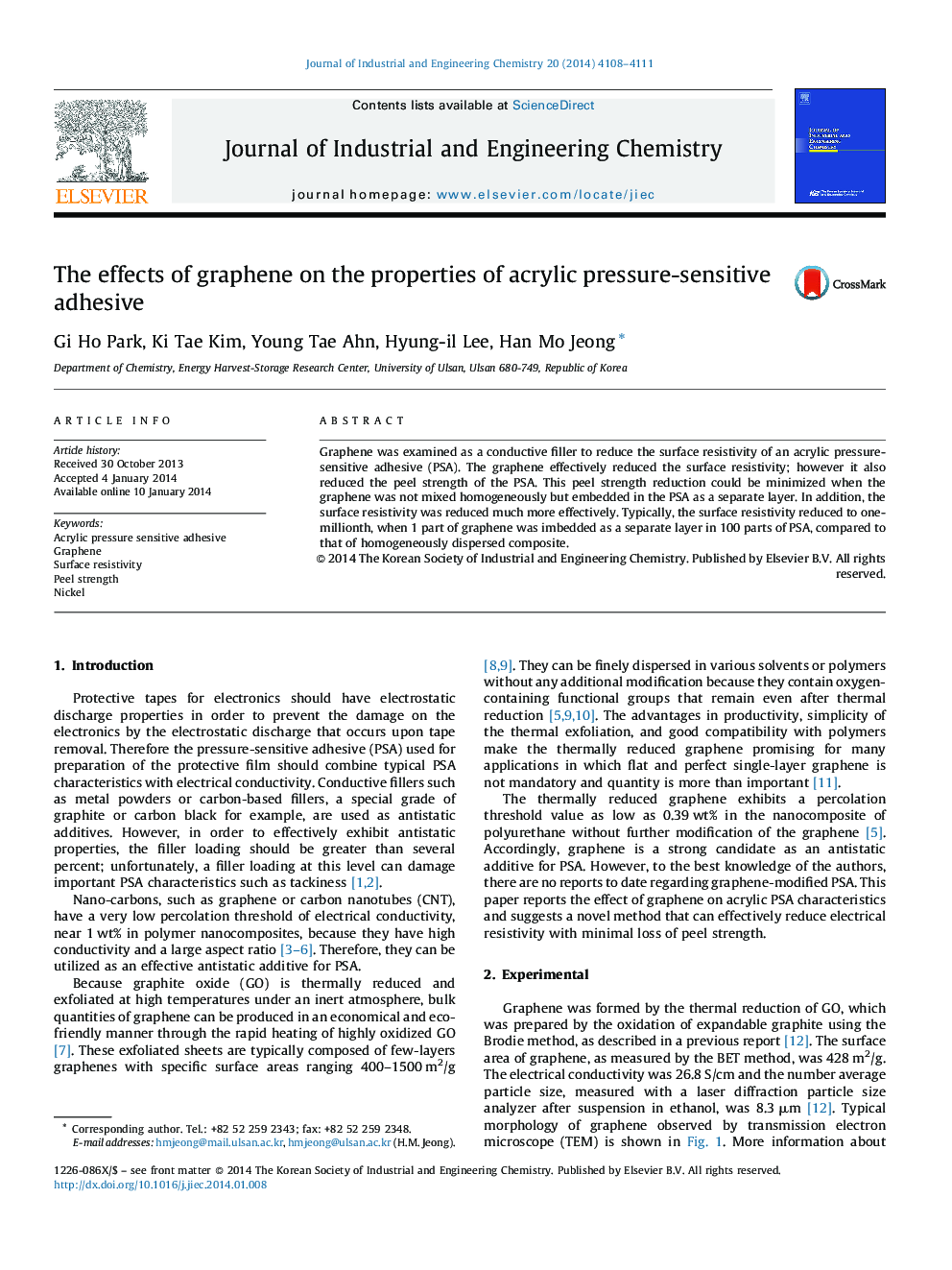 The effects of graphene on the properties of acrylic pressure-sensitive adhesive