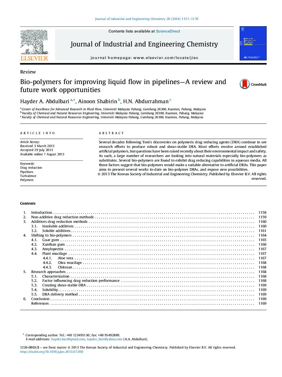 Bio-polymers for improving liquid flow in pipelines—A review and future work opportunities