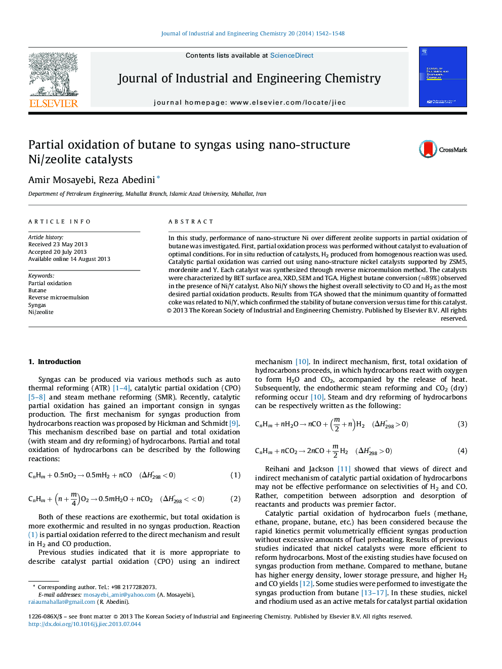 Partial oxidation of butane to syngas using nano-structure Ni/zeolite catalysts